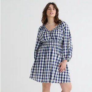 J.Crew V-neck mini dress in navy gingham-Size Medium